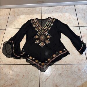 Chic Black Embroidered Women's Blouse